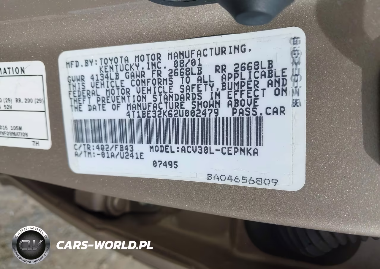 2002 Toyota Camry Le VIN:4T1BE32K62U002479 - 9