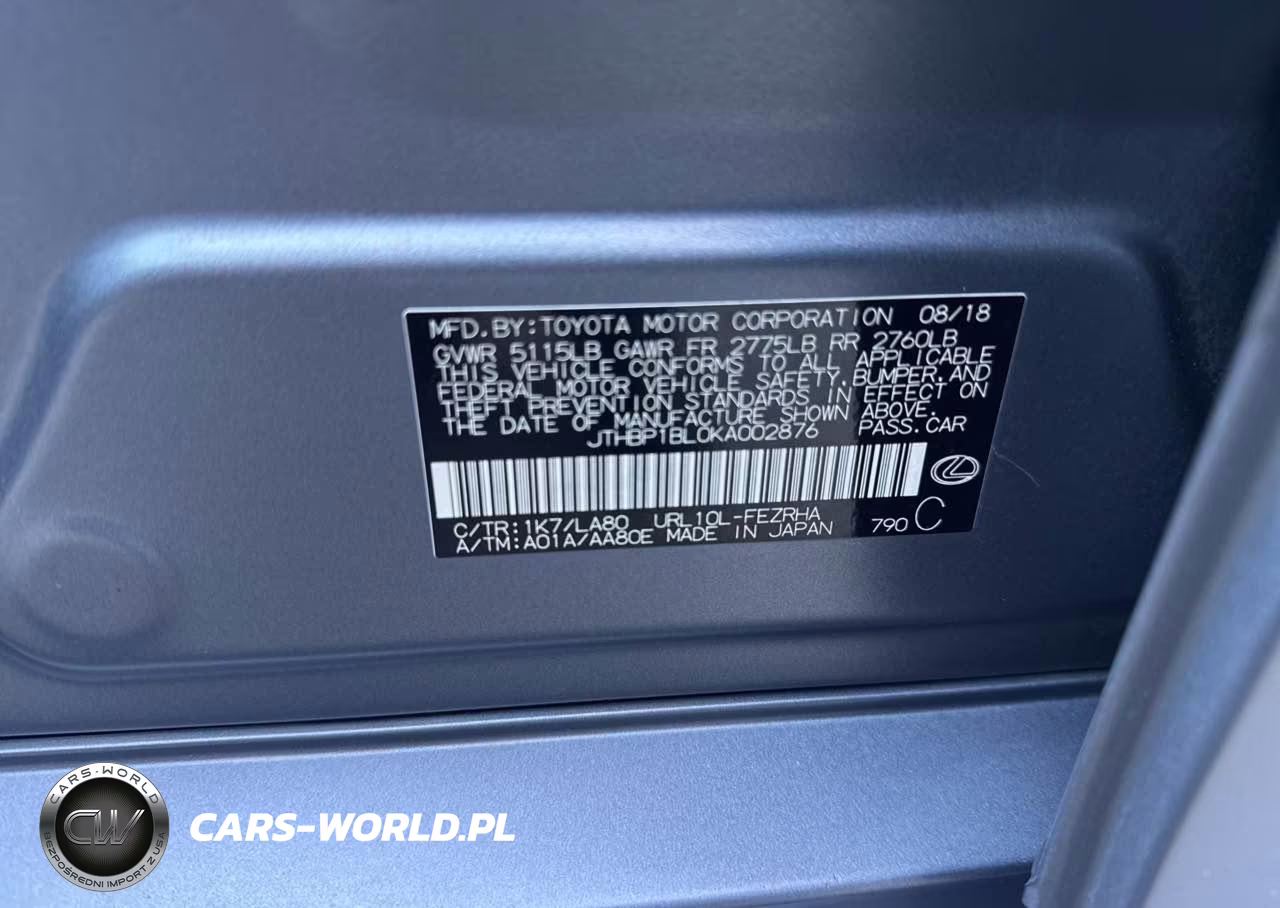 2019 Lexus Gs F Base VIN:JTHBP1BL0KA002876 - 9