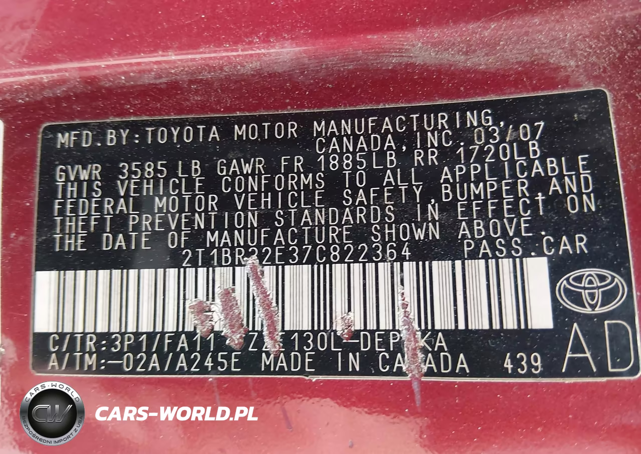 2007 Toyota Corolla Ce VIN:2T1BR32E37C822364 - 9