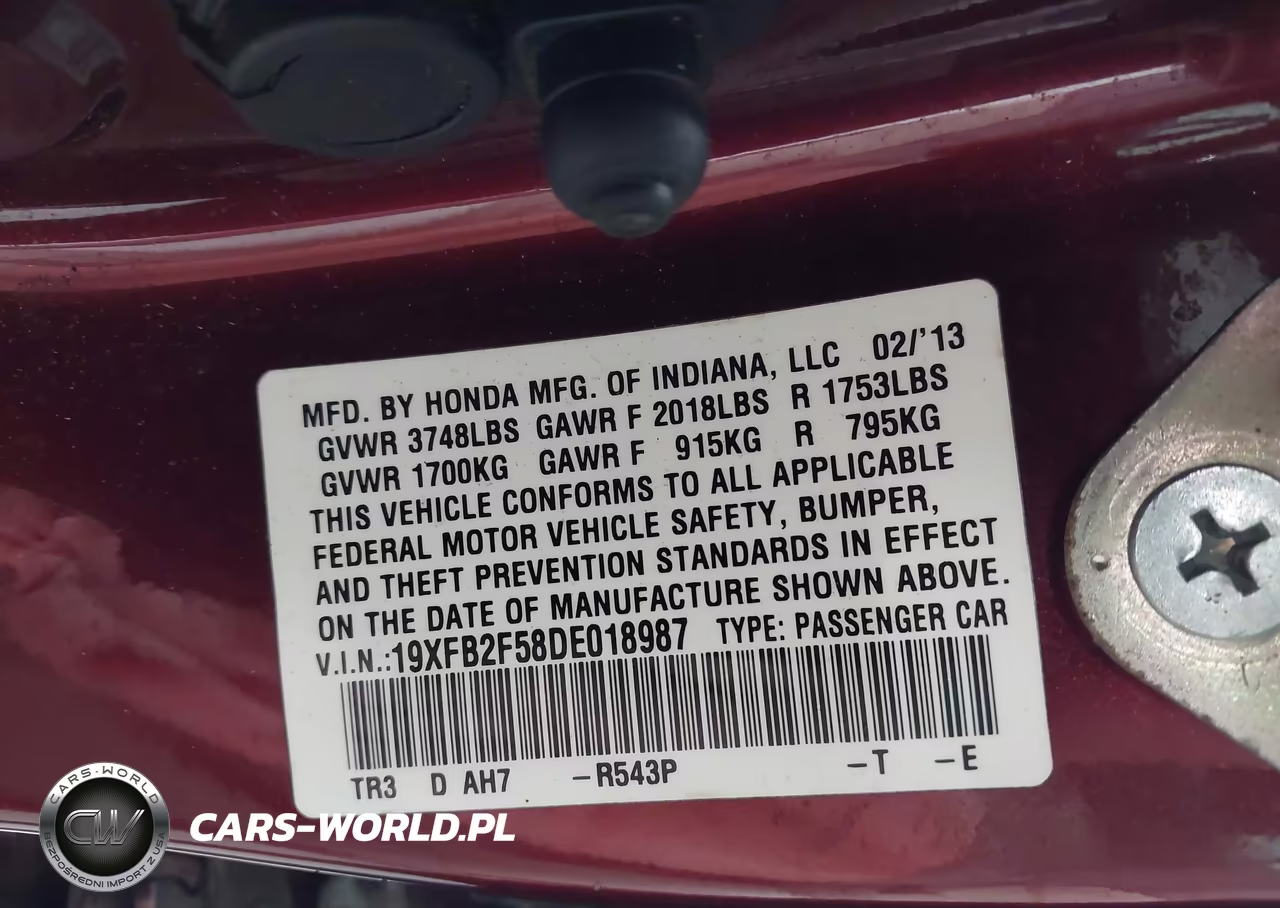 2013 Honda Civic Lx VIN:19XFB2F58DE018987 - 9