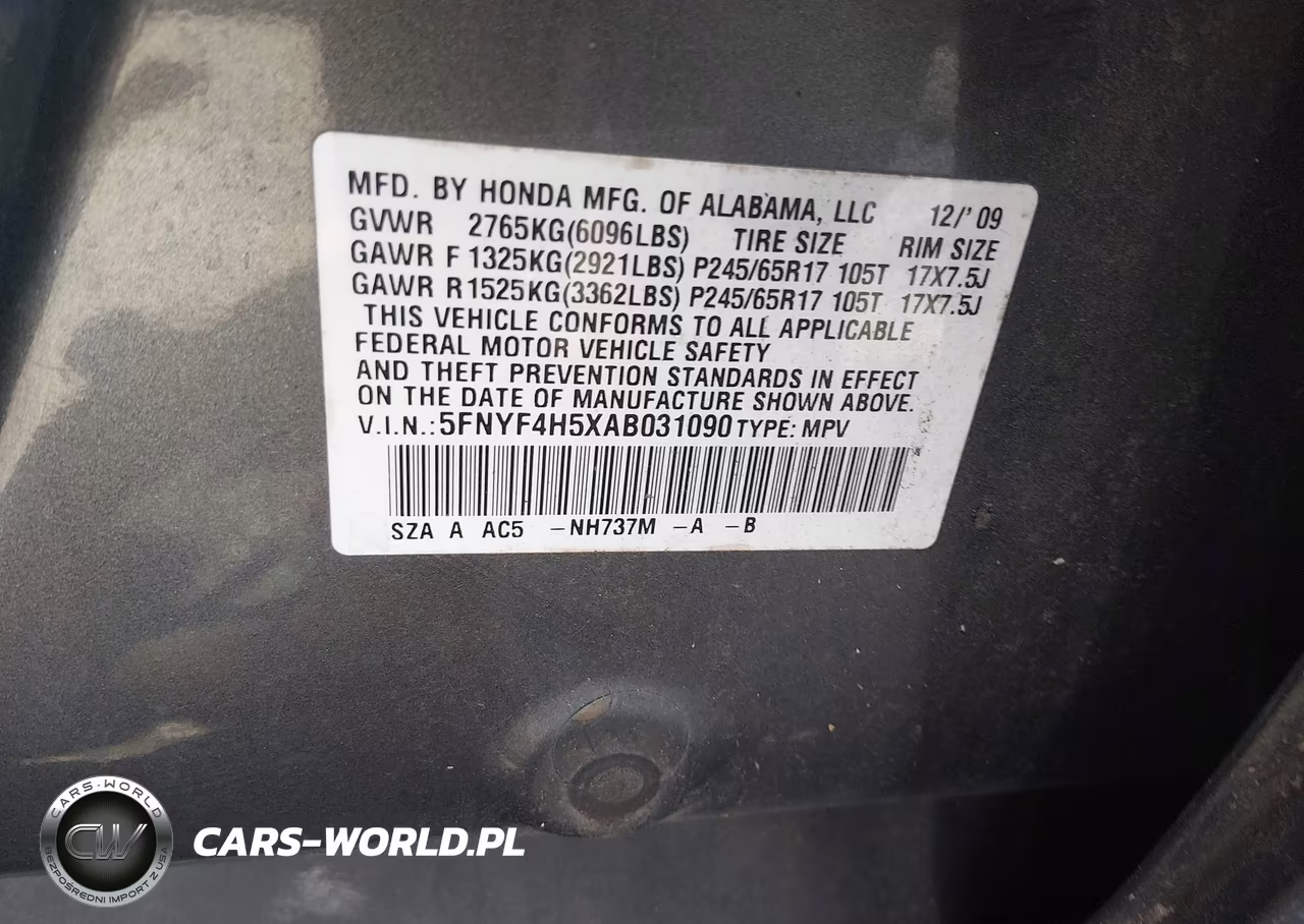 2010 Honda Pilot Ex-L VIN:5FNYF4H5XAB031090 - 9
