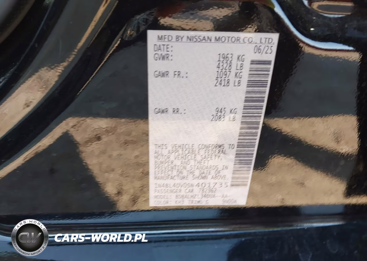 2025 Nissan Altima Sv Fwd VIN:1N4BL4DV0SN401735 - 9