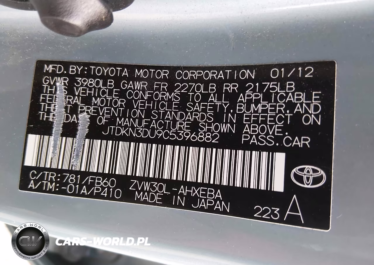 2012 Toyota Prius Two VIN:JTDKN3DU9C5396882 - 9
