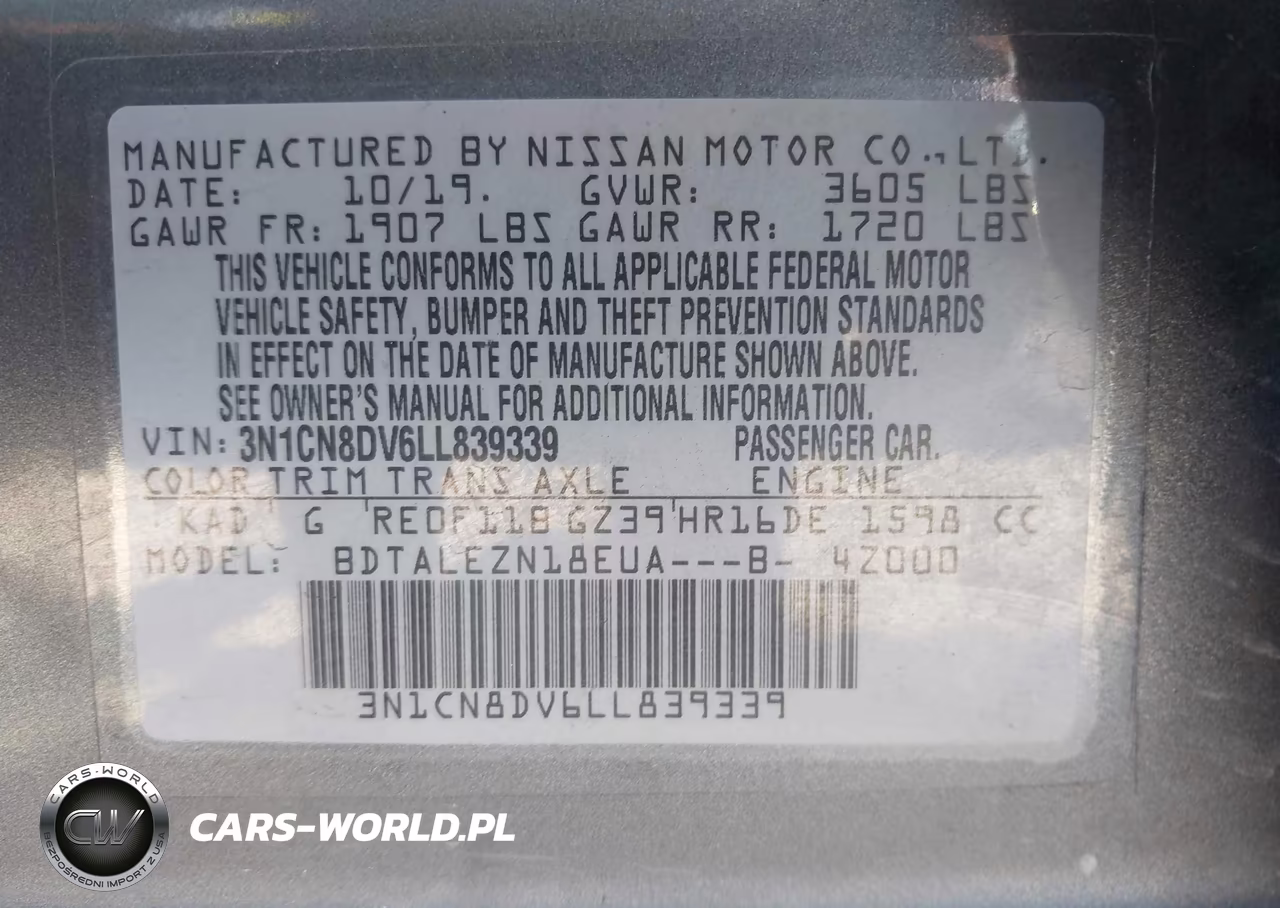 2020 Nissan Versa S Xtronic Cvt VIN:3N1CN8DV6LL839339 - 9