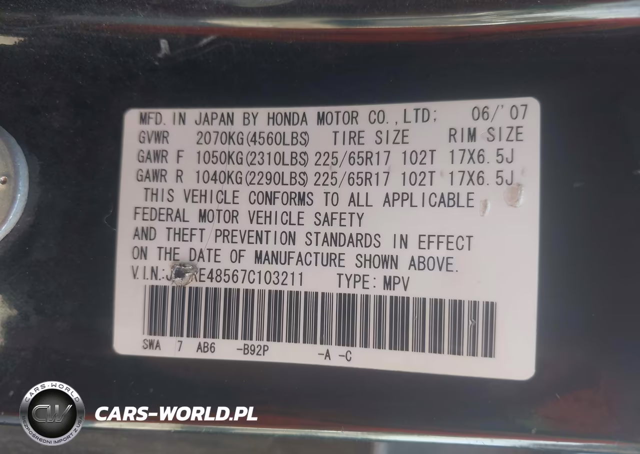 2007 Honda Cr-V Ex VIN:JHLRE48567C103211 - 9