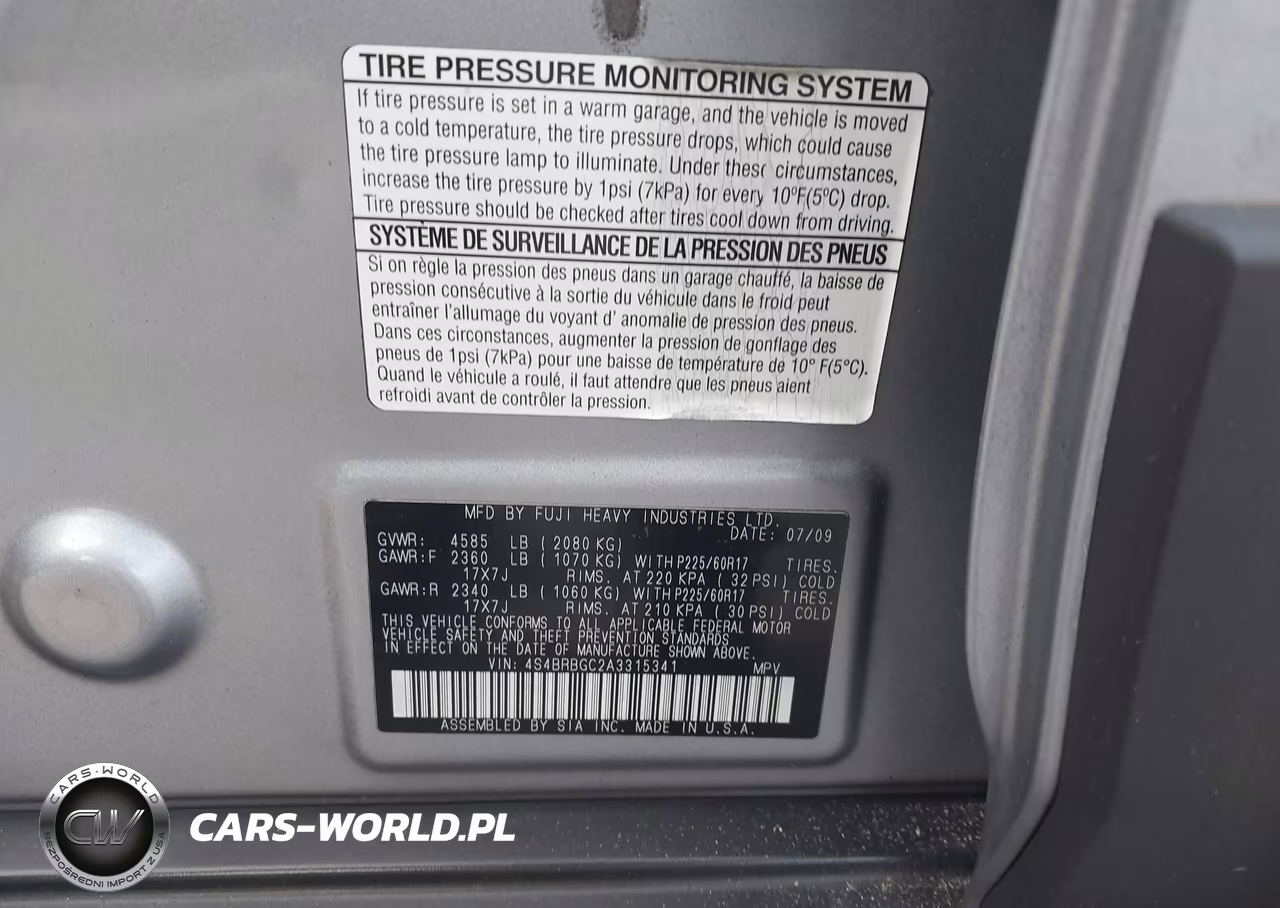 2010 Subaru Outback 2.5I Premium VIN:4S4BRBGC2A3315341 - 9