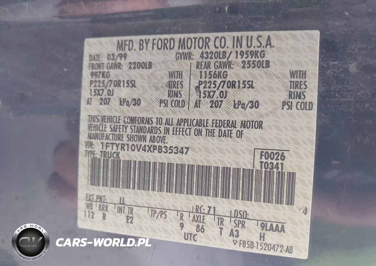 1999 Ford Ranger Xl-Xlt VIN:1FTYR10V4XPB35347 - 9