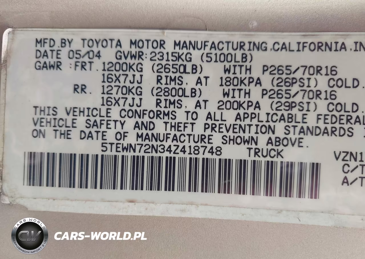 2004 Toyota Tacoma Base V6 VIN:5TEWN72N34Z418748 - 9