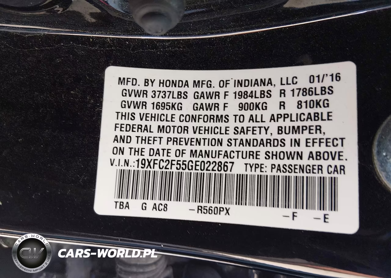 2016 Honda Civic Lx VIN:19XFC2F55GE022867 - 9