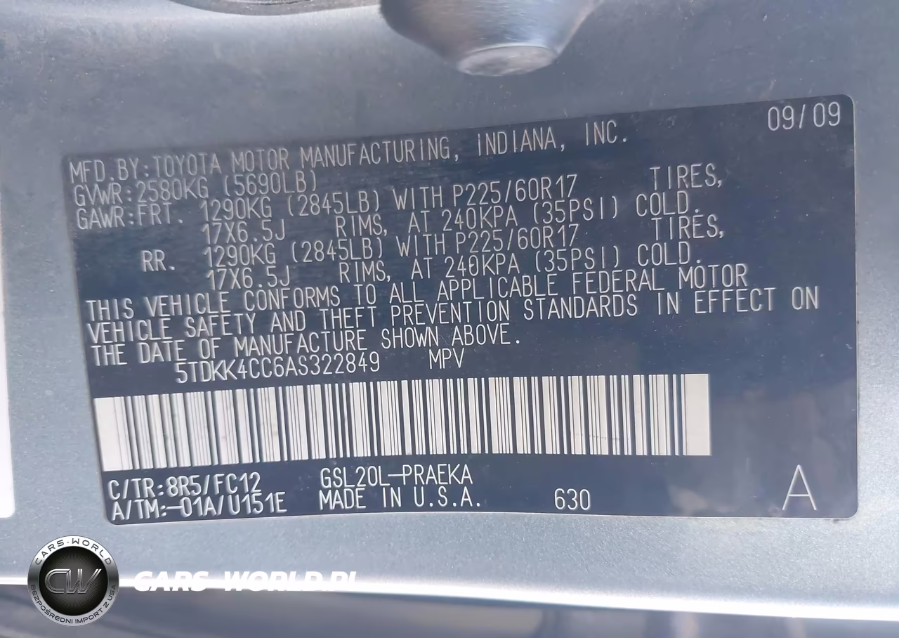 2010 Toyota Sienna Le VIN:5TDKK4CC6AS322849 - 9
