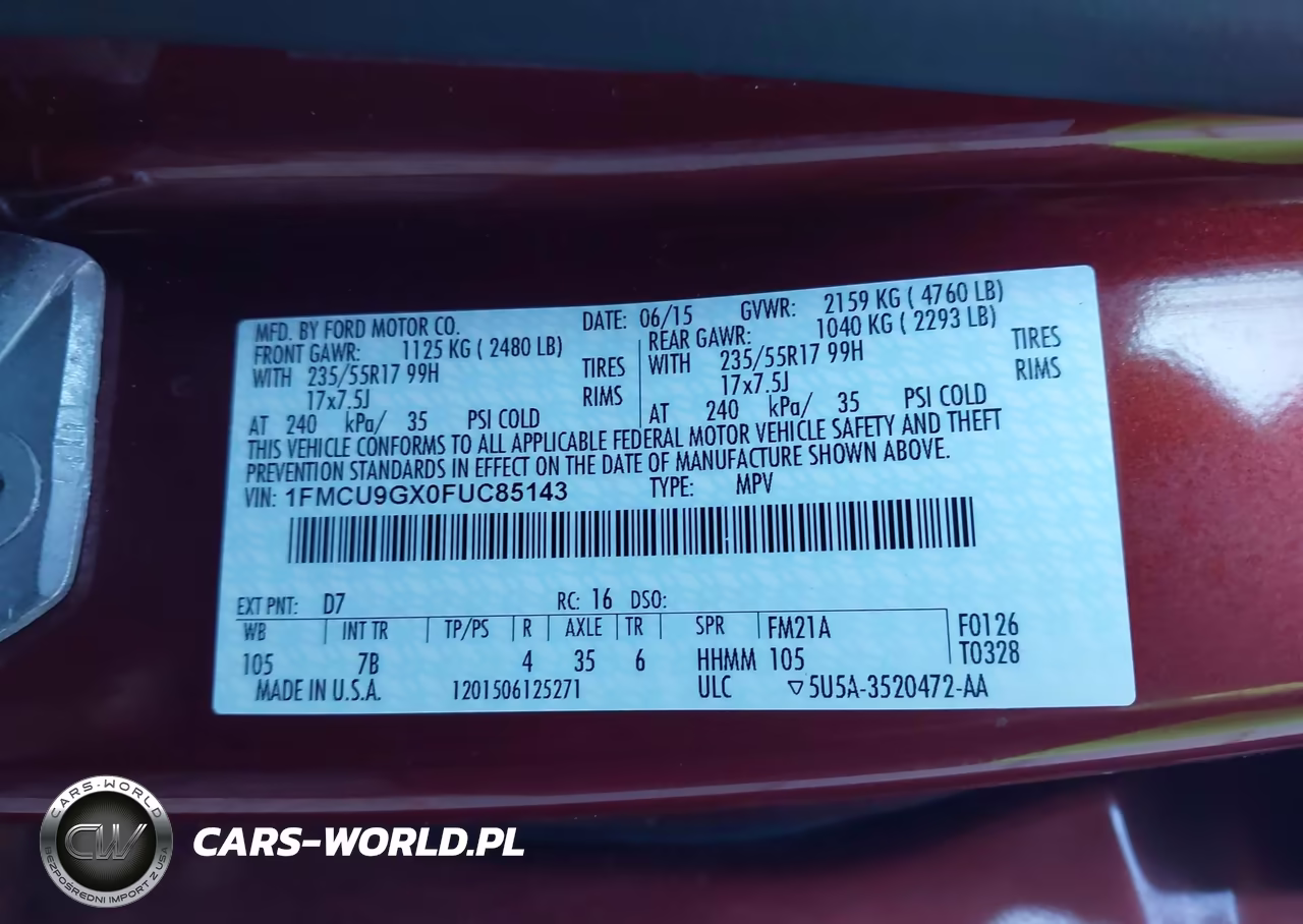 2015 Ford Escape Se VIN:1FMCU9GX0FUC85143 - 9