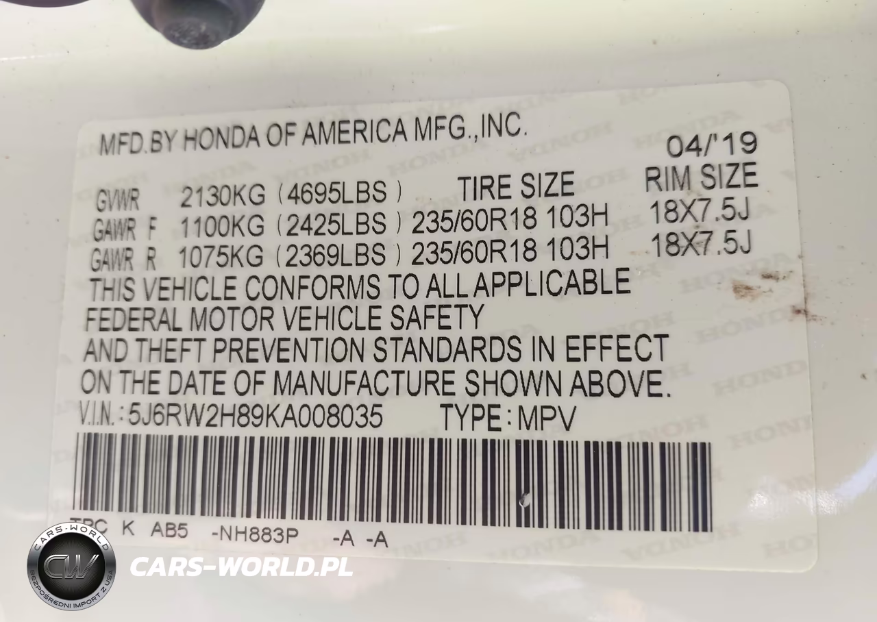 2019 Honda Cr-V Ex-L VIN:5J6RW2H89KA008035 - 9