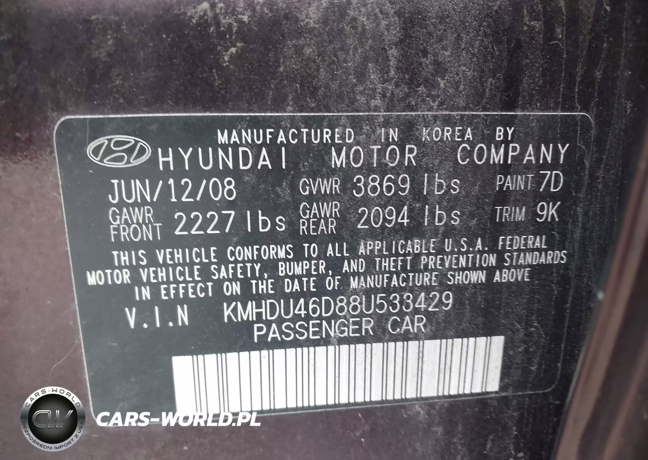 2008 Hyundai Elantra Gls-Se VIN:KMHDU46D88U533429 - 9