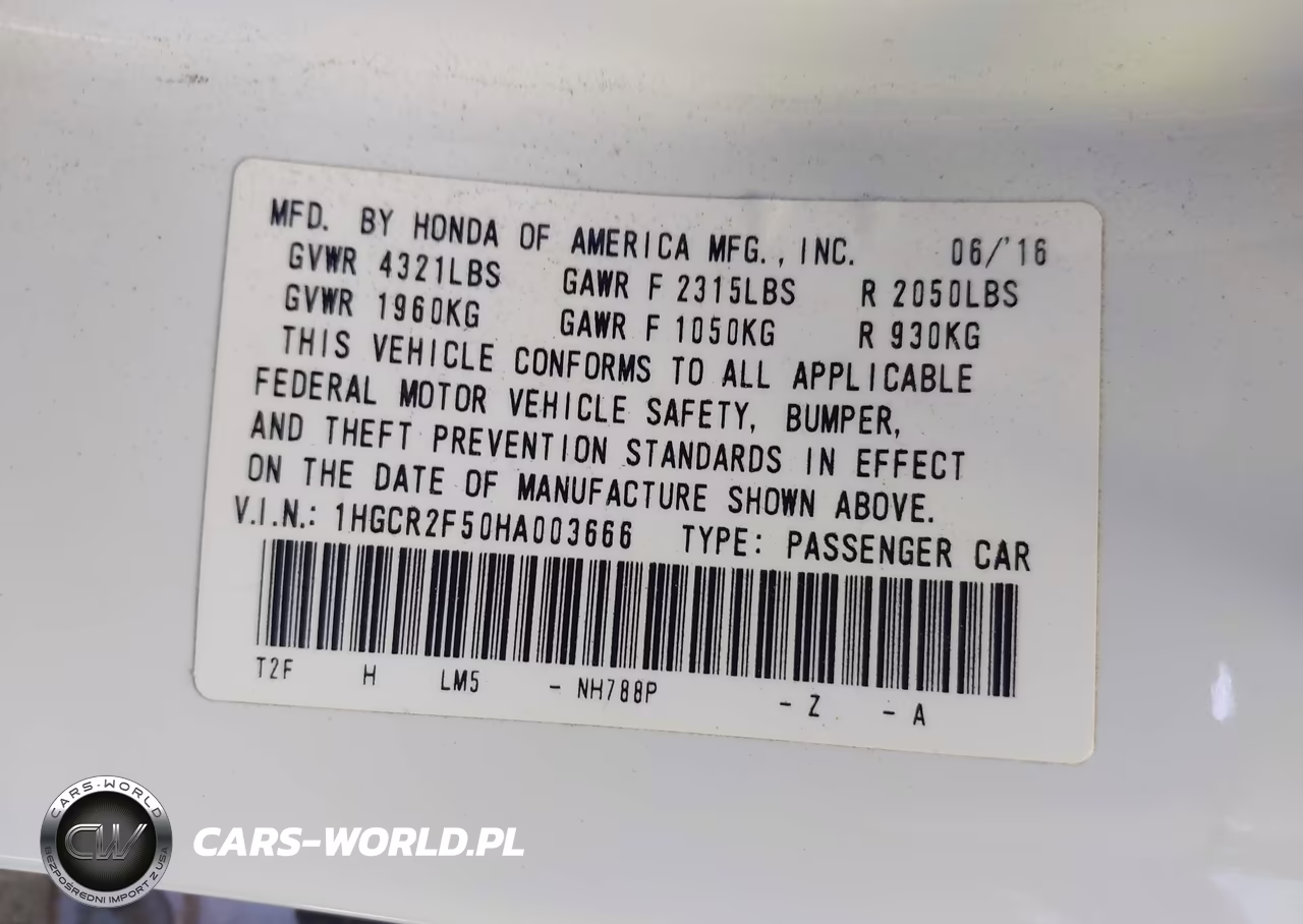 2017 Honda Accord Sport VIN:1HGCR2F50HA003666 - 9