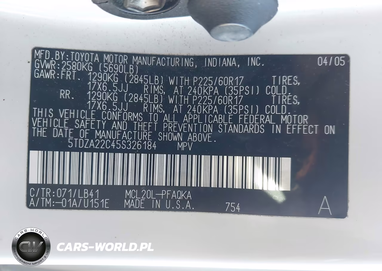2005 Toyota Sienna Xle VIN:5TDZA22C45S326184 - 9