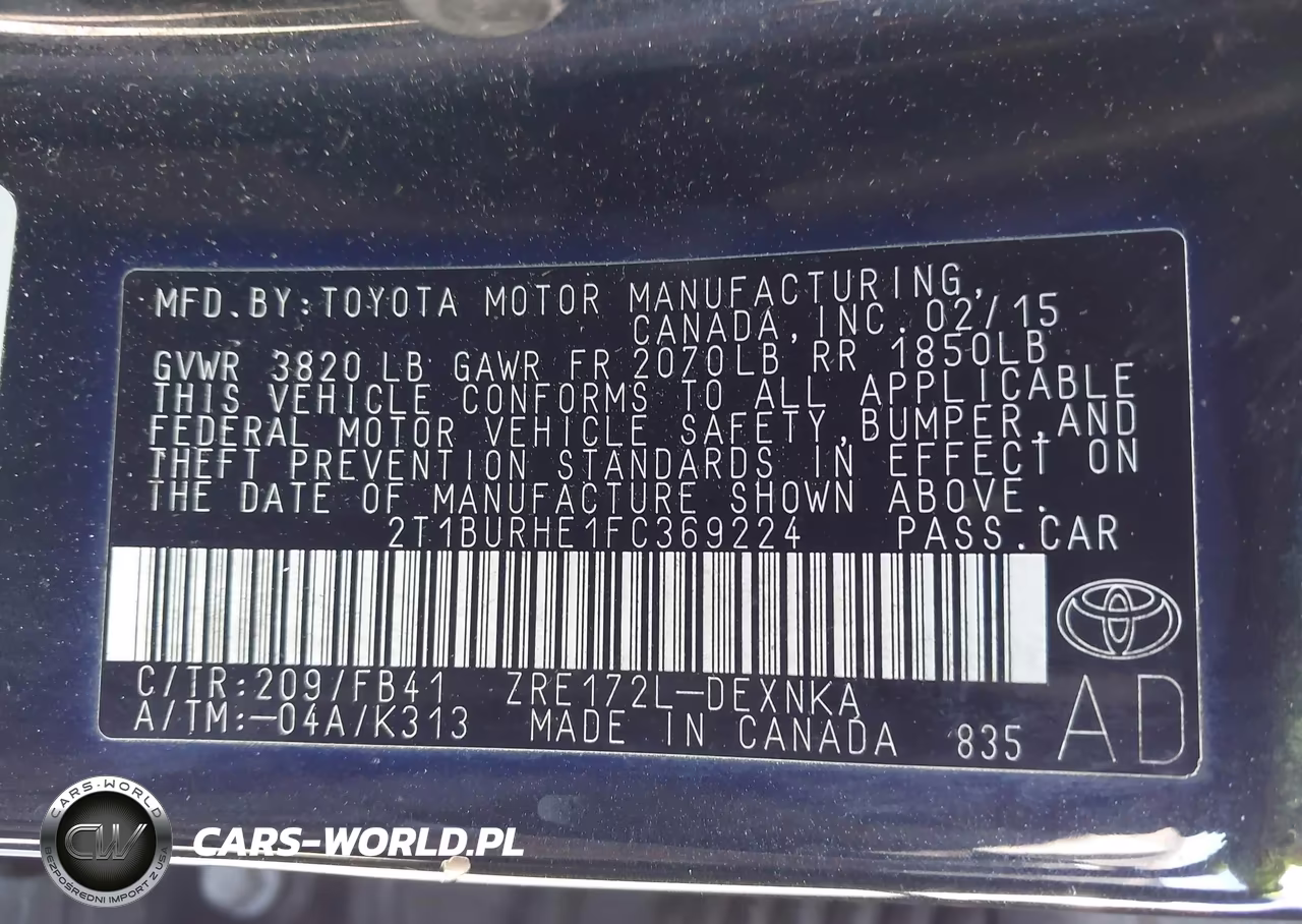 2015 Toyota Corolla Le VIN:2T1BURHE1FC369224 - 9