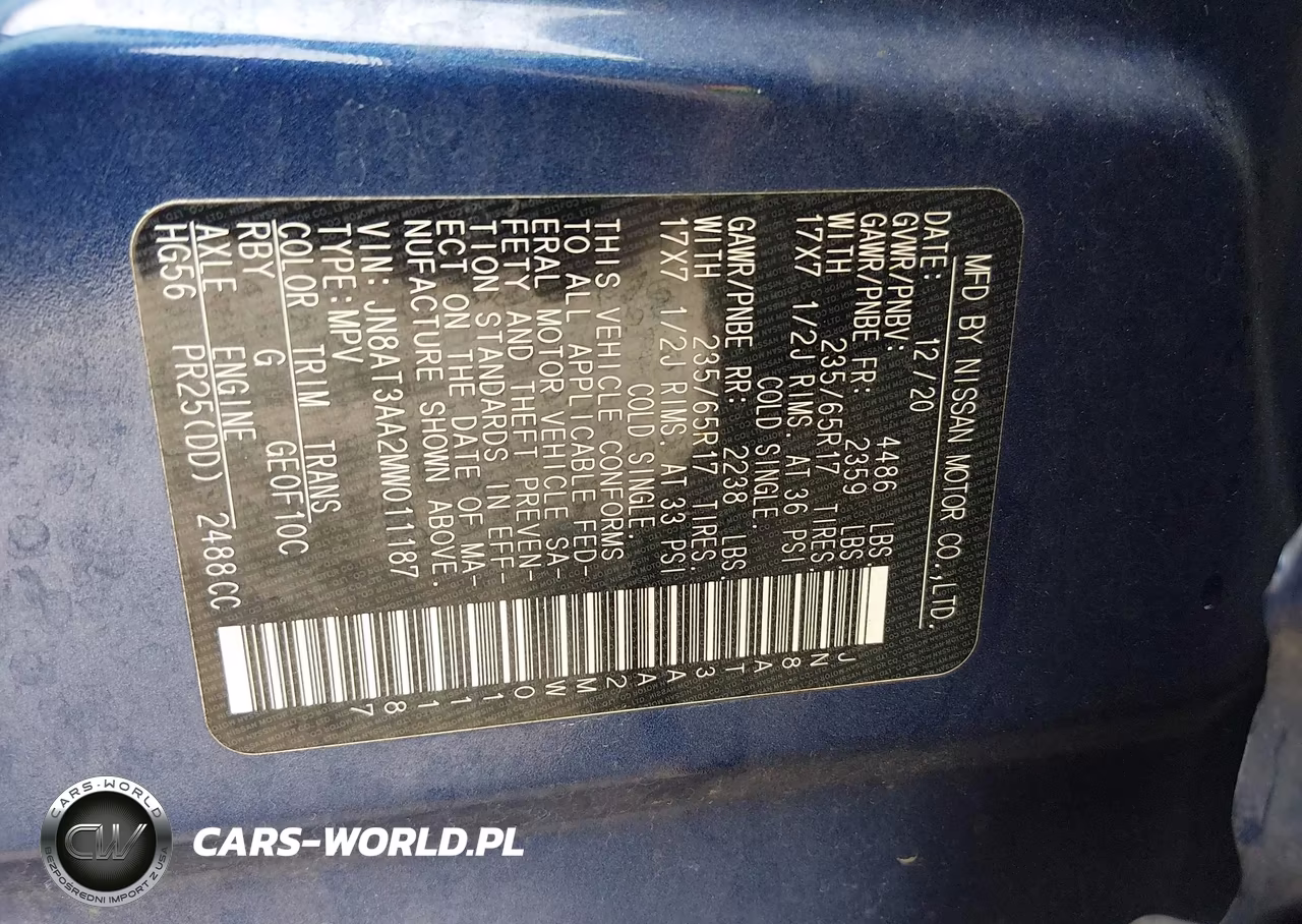 2021 Nissan Rogue S Fwd VIN:JN8AT3AA2MW011187 - 9