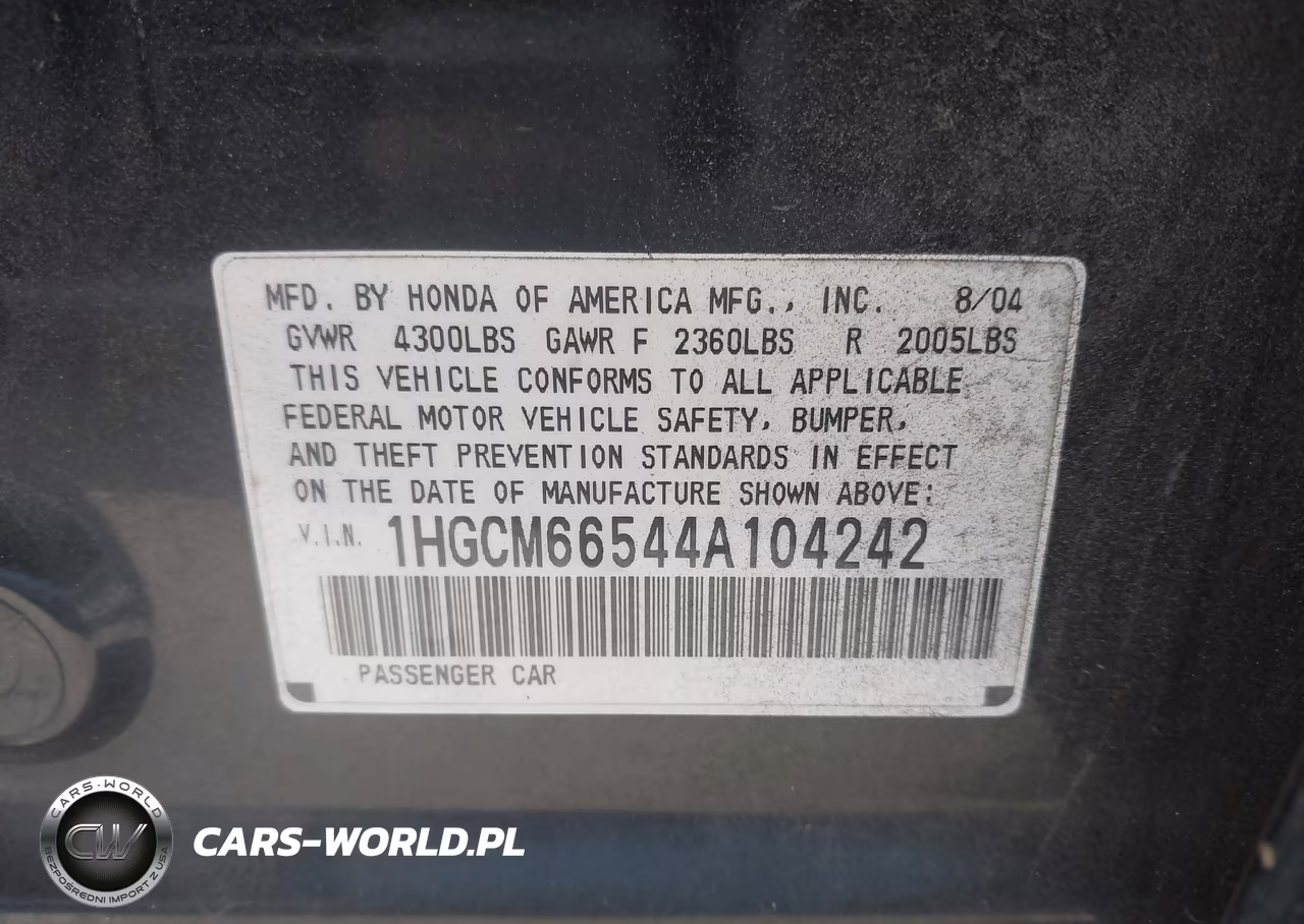 2004 Honda Accord 3.0 Ex VIN:1HGCM66544A104242 - 9
