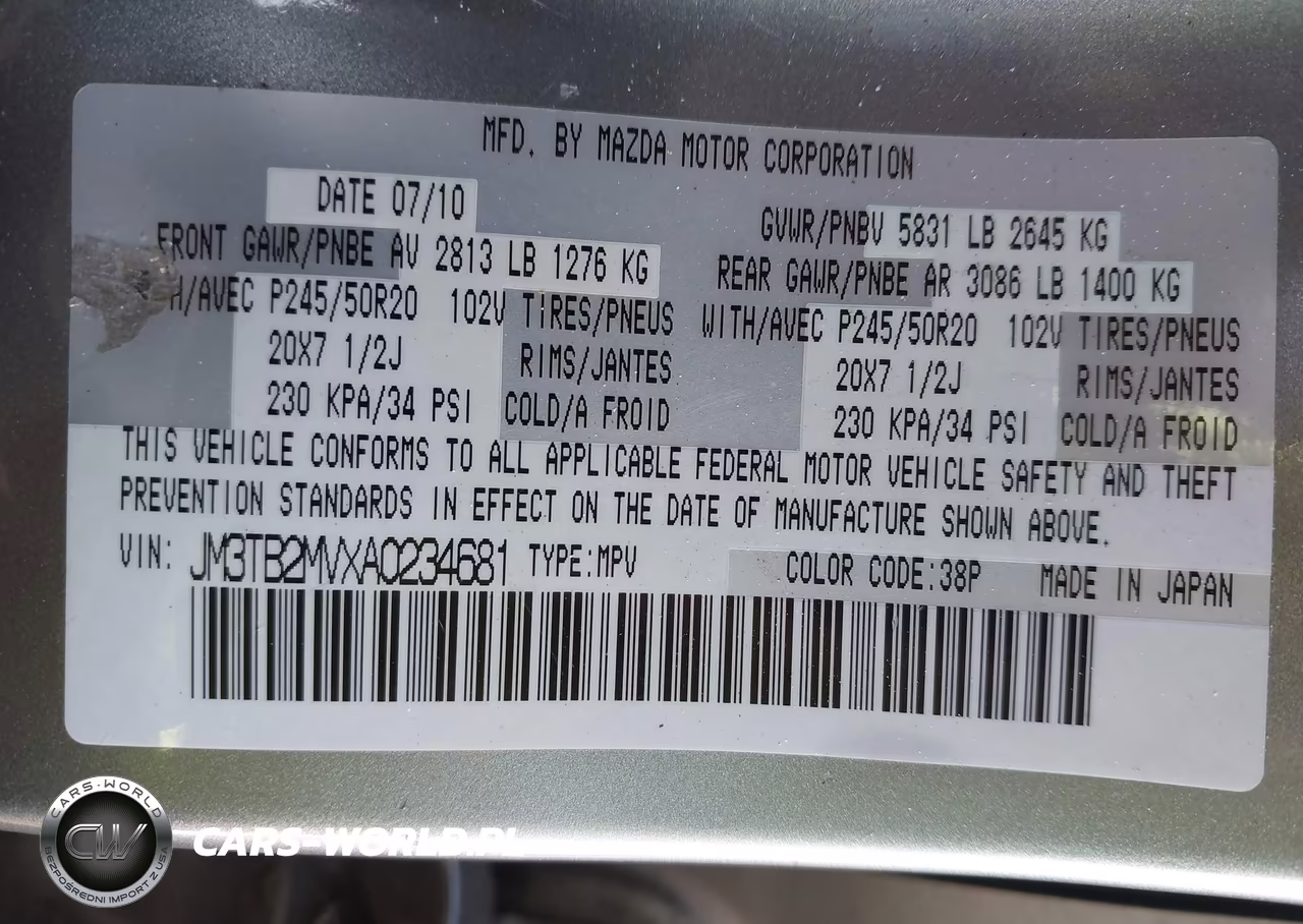 2010 Mazda Cx-9 Grand Touring VIN:JM3TB2MVXA0234681 - 9