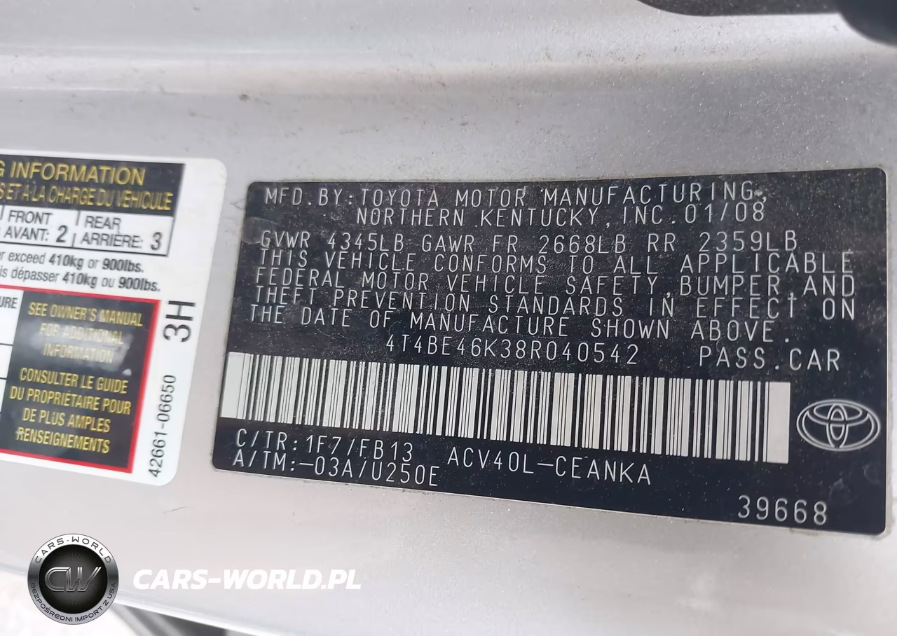 2008 Toyota Camry Le VIN:4T4BE46K38R040542 - 9