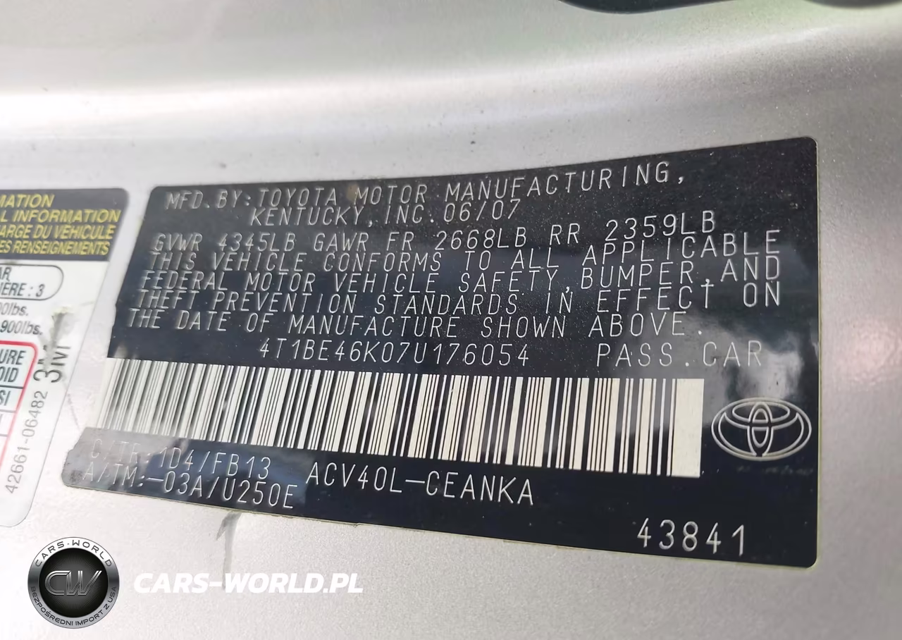 2007 Toyota Camry Le VIN:4T1BE46K07U176054 - 9
