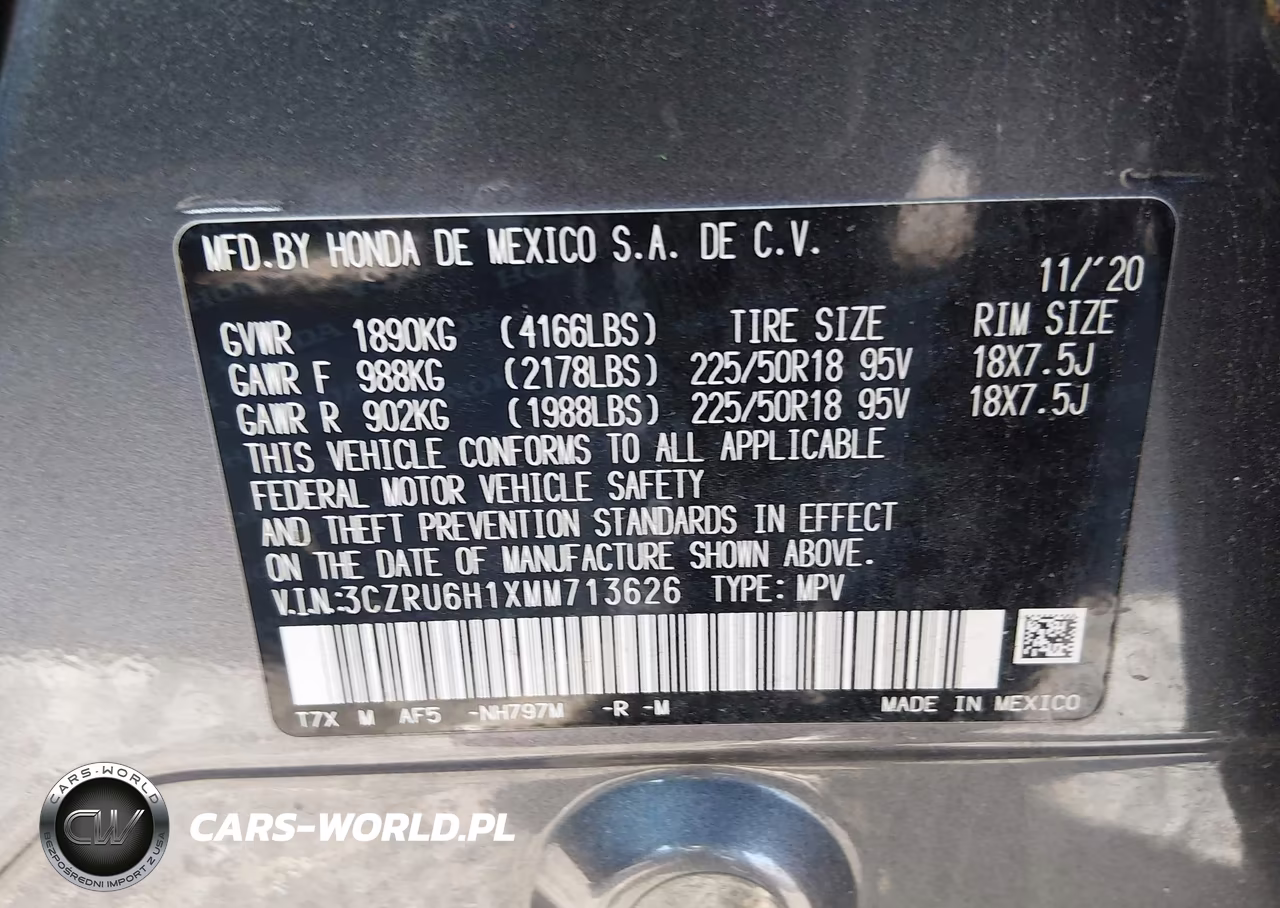 2021 Honda Hr-V Awd Sport VIN:3CZRU6H1XMM713626 - 9
