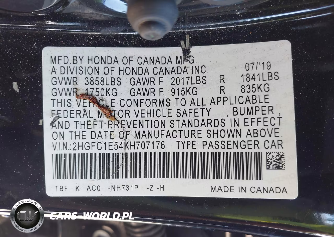 2019 Honda Civic Si VIN:2HGFC1E54KH707176 - 9