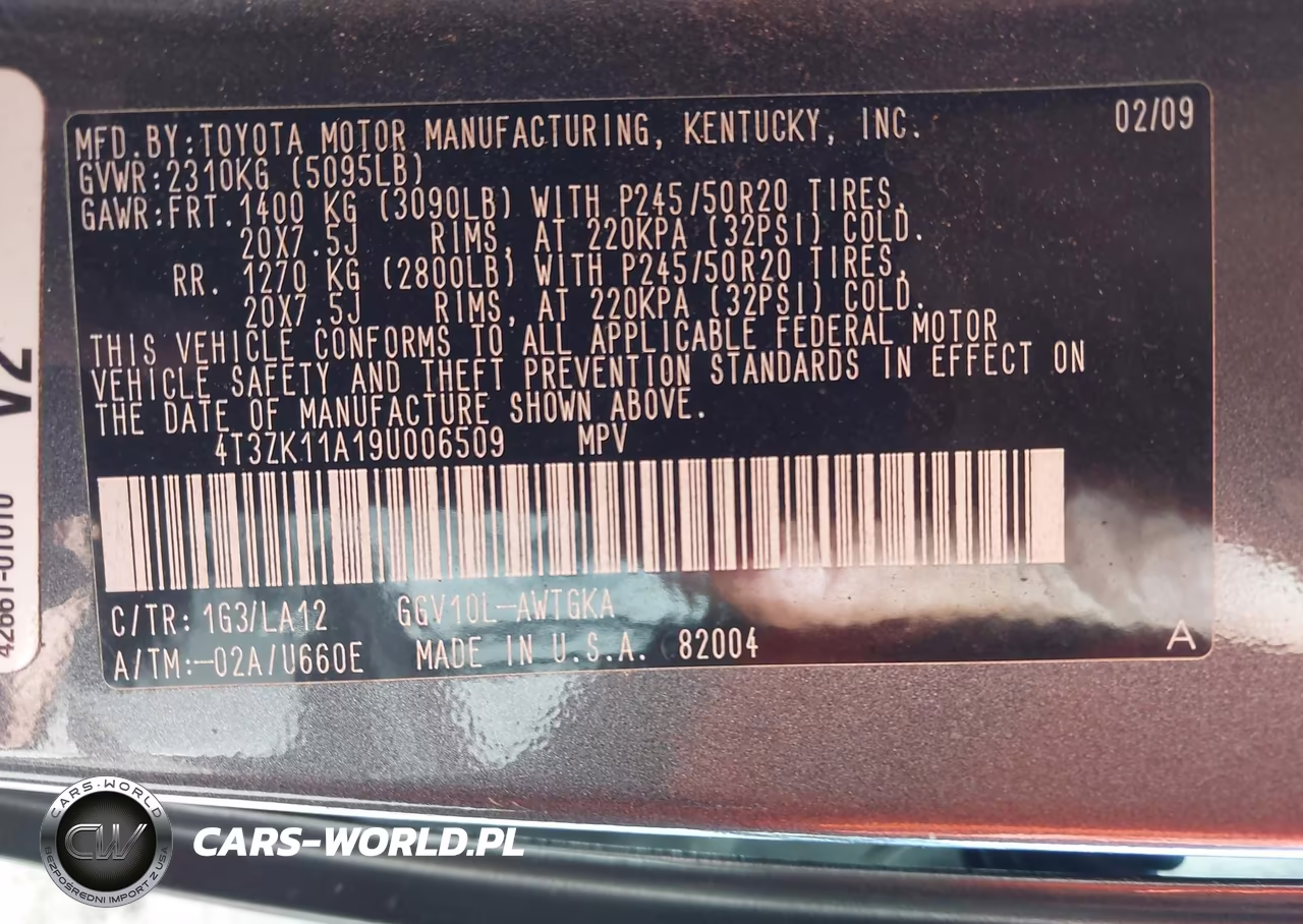 2009 Toyota Venza Base V6 VIN:4T3ZK11A19U006509 - 9
