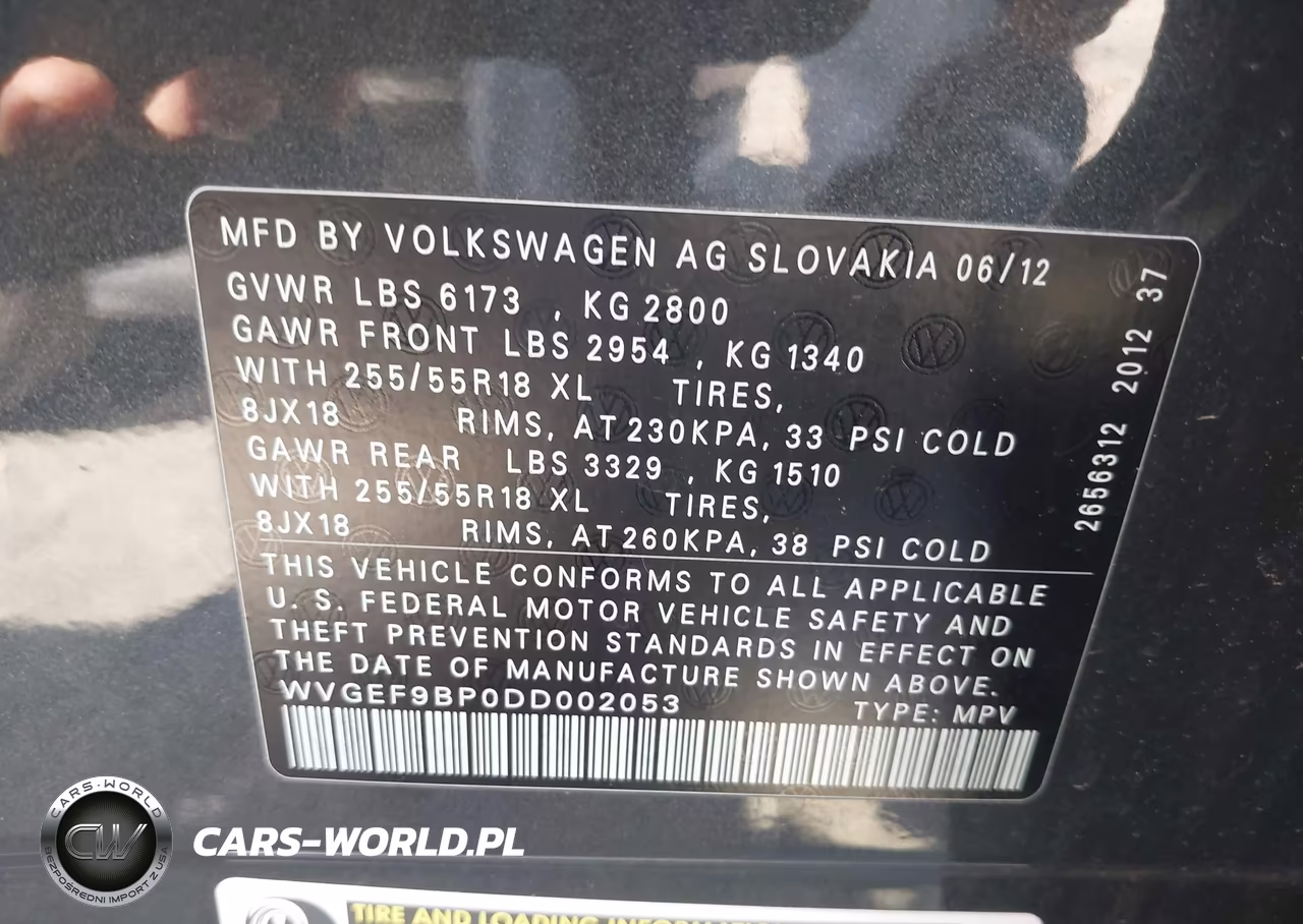 2013 Volkswagen Touareg Vr6 Sport VIN:WVGEF9BP0DD002053 - 9