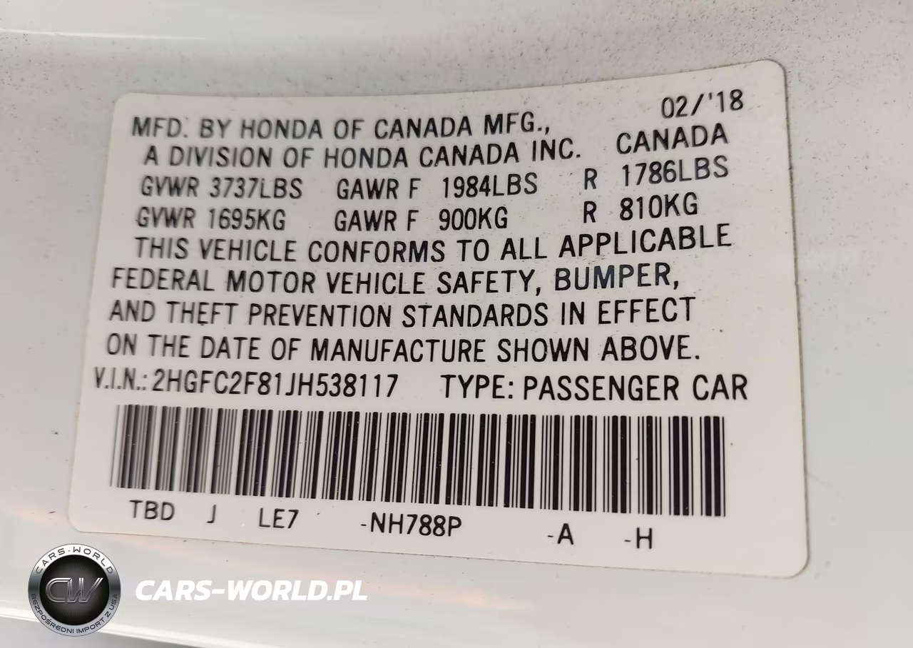 2018 Honda Civic Ex VIN:2HGFC2F81JH538117 - 9