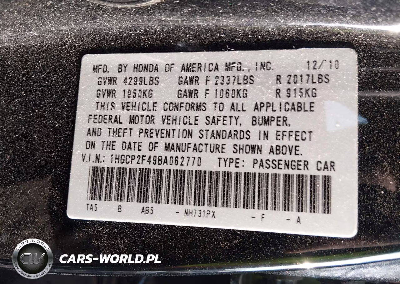 2011 Honda Accord 2.4 Lx-P VIN:1HGCP2F49BA062770 - 9