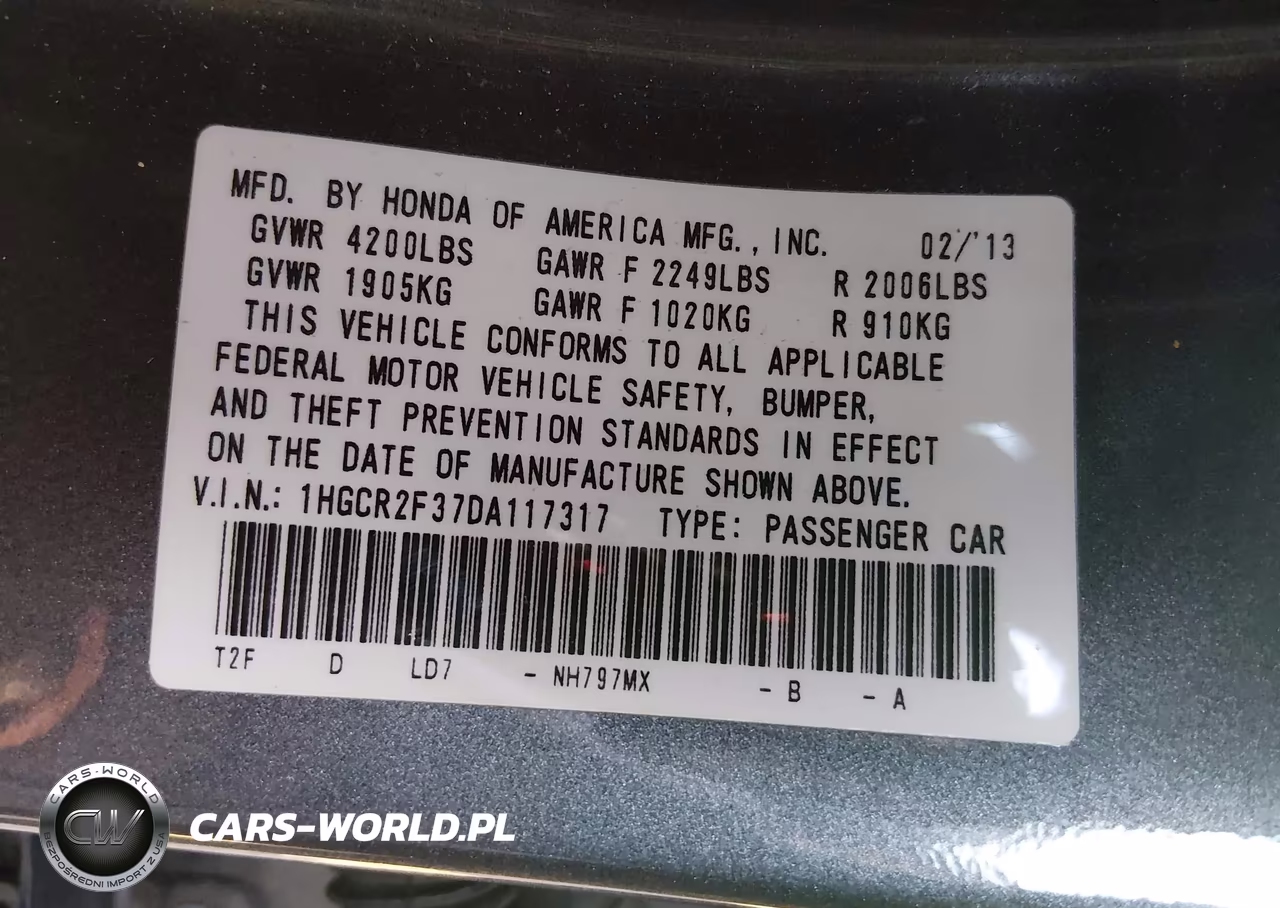 2013 Honda Accord Lx VIN:1HGCR2F37DA117317 - 9
