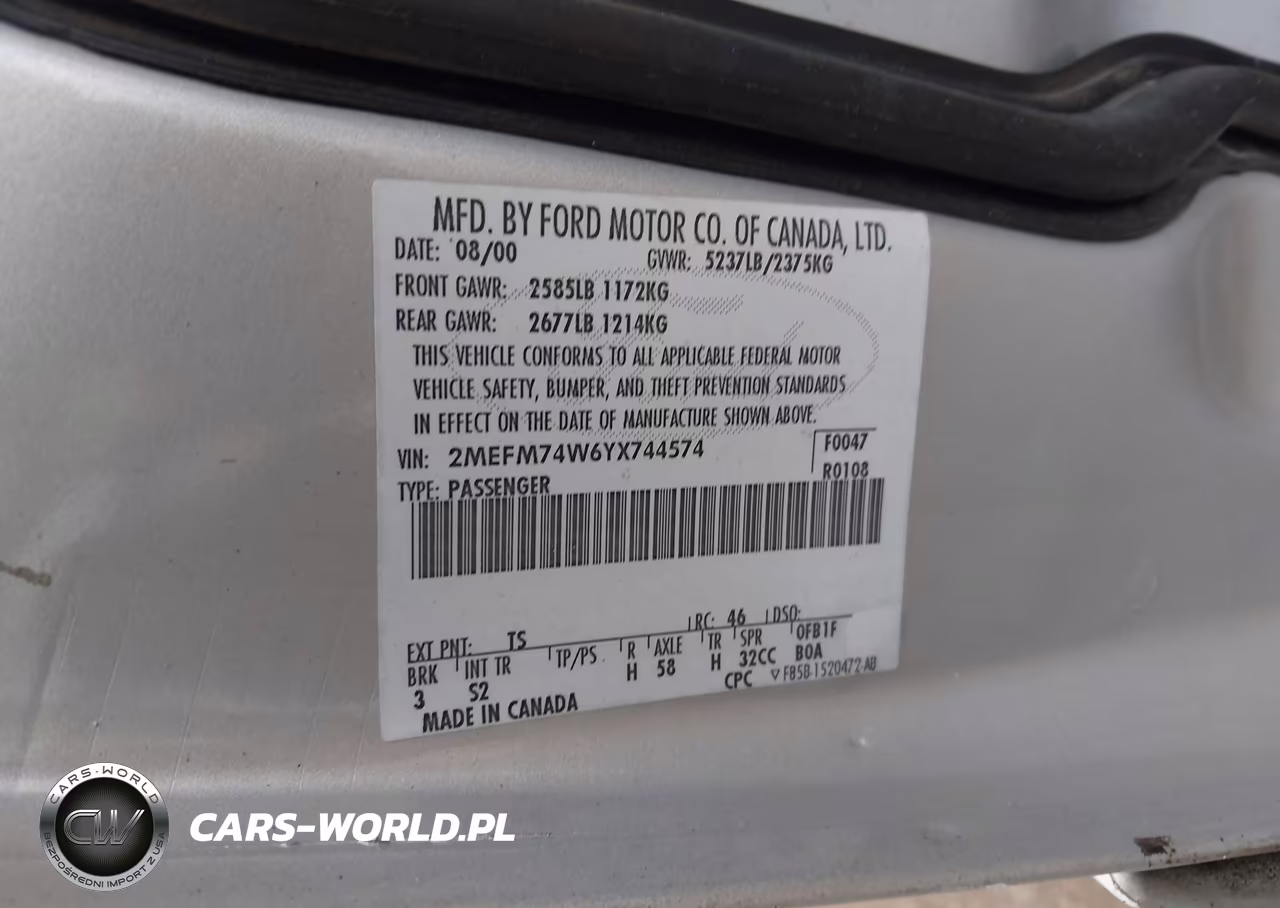 2000 Mercury Grand Marquis Gs VIN:2MEFM74W6YX744574 - 9