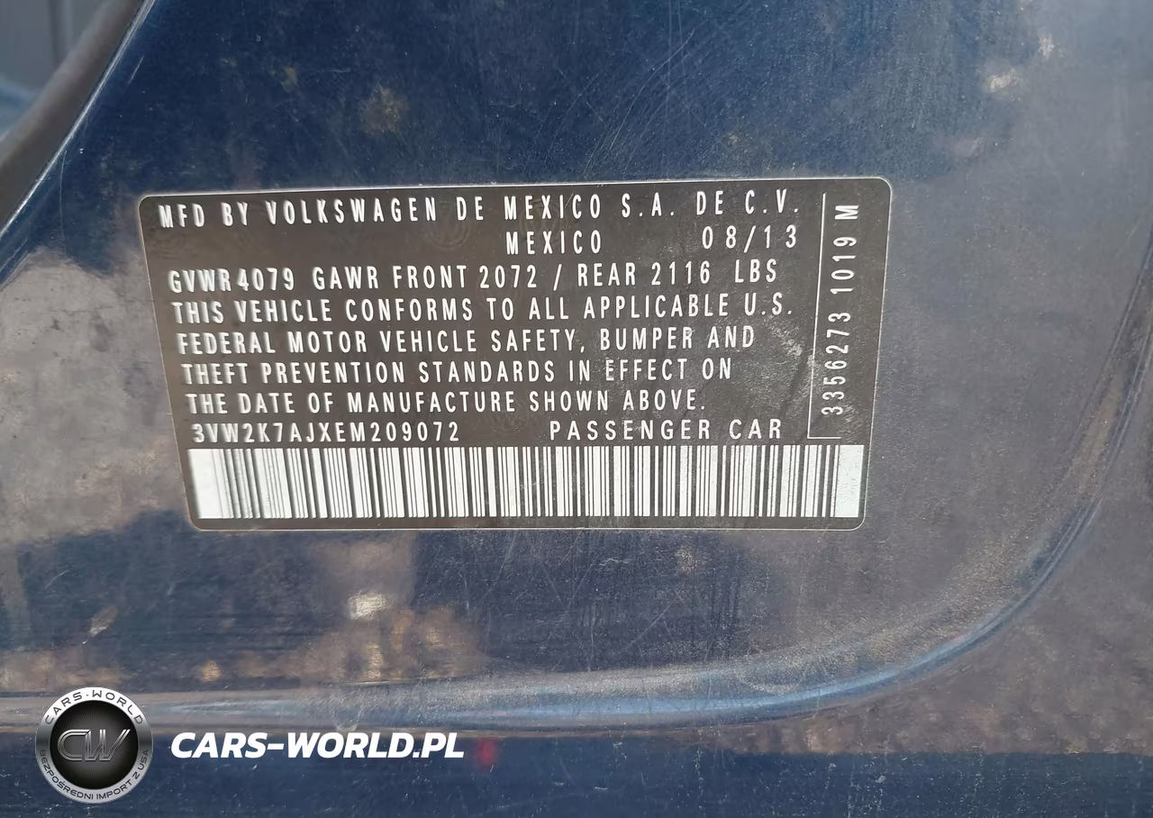 2014 Volkswagen Jetta 2.0L S VIN:3VW2K7AJXEM209072 - 9