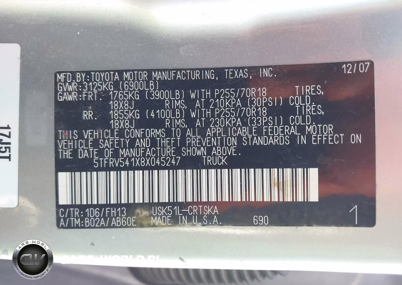 2008 Toyota Tundra Sr5 5.7L V8 VIN:5TFRV541X8X045247 - 9