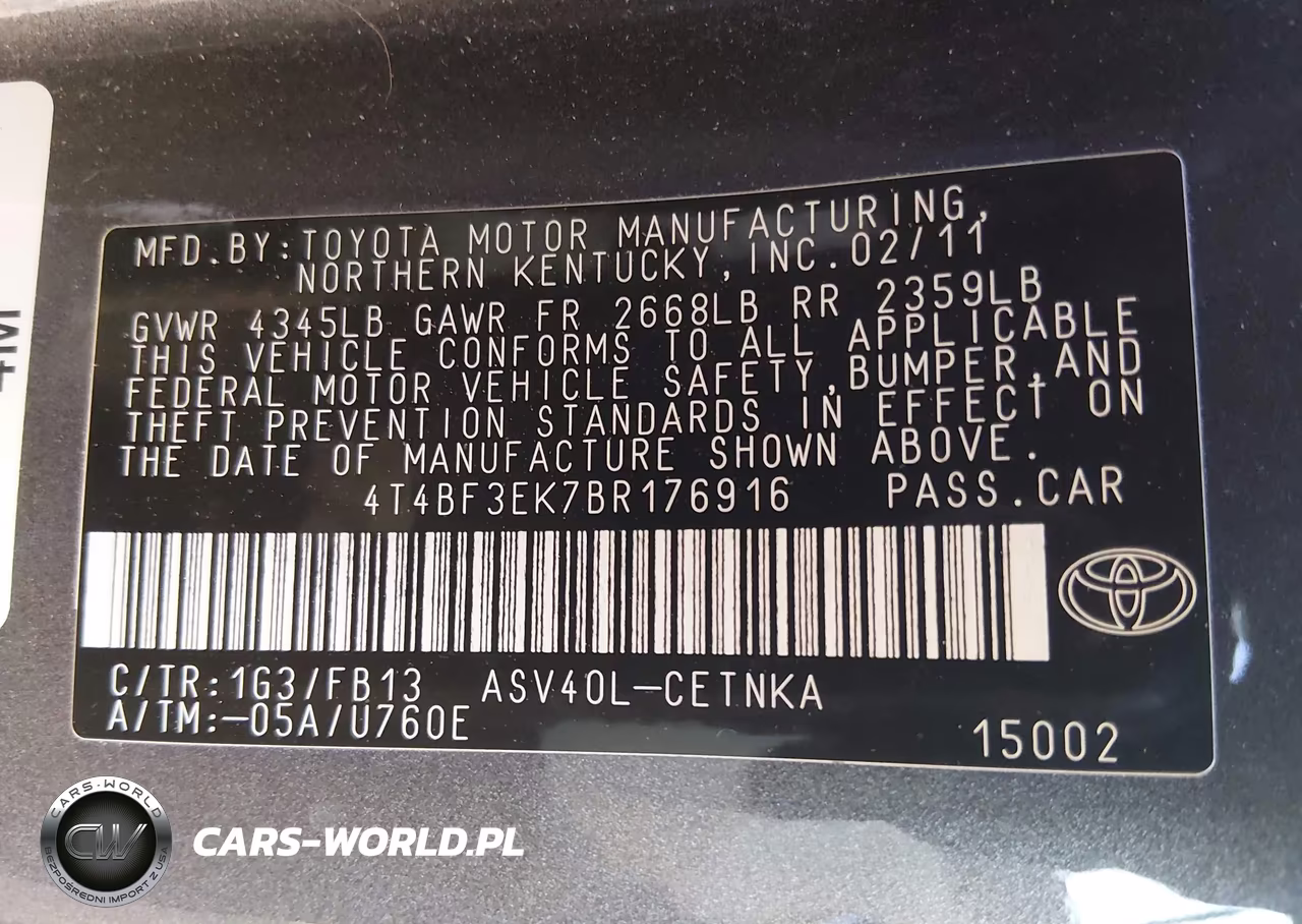 2011 Toyota Camry Le VIN:4T4BF3EK7BR176916 - 9