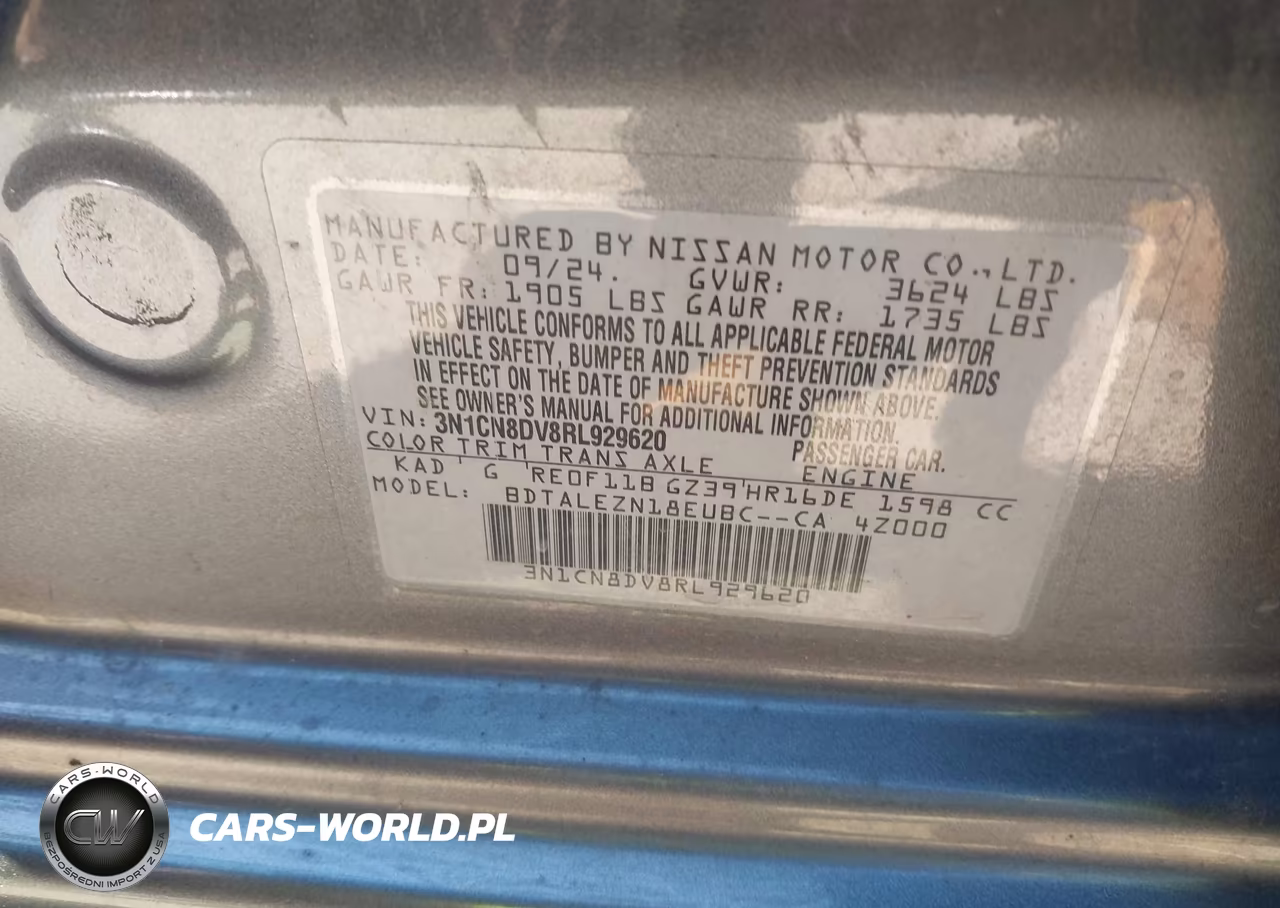 2024 Nissan Versa 1.6 S VIN:3N1CN8DV8RL929620 - 9