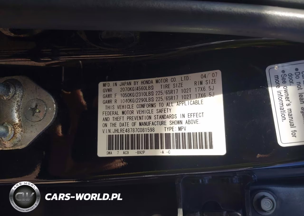 2007 Honda Cr-V Ex-L VIN:JHLRE48787C081598 - 9