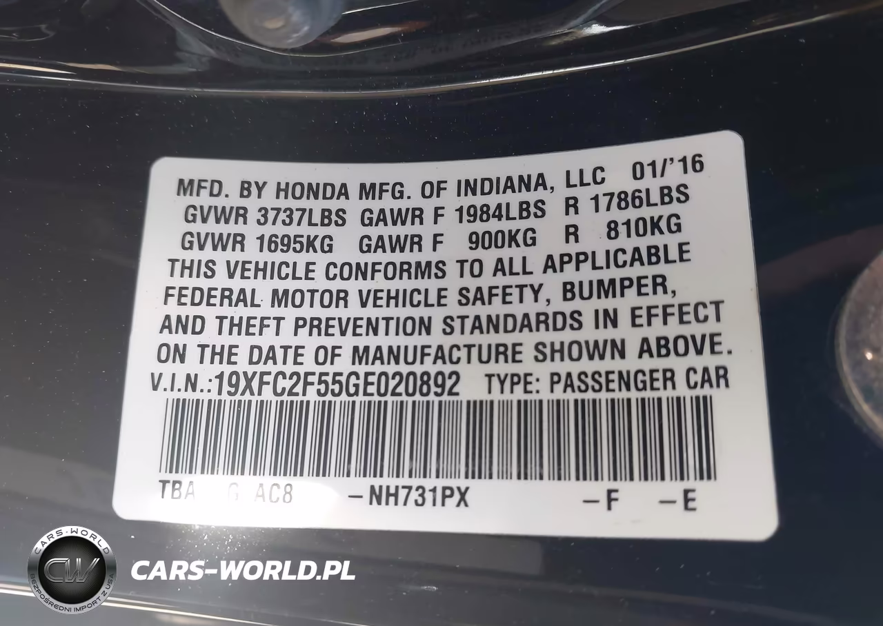 2016 Honda Civic Lx VIN:19XFC2F55GE020892 - 9