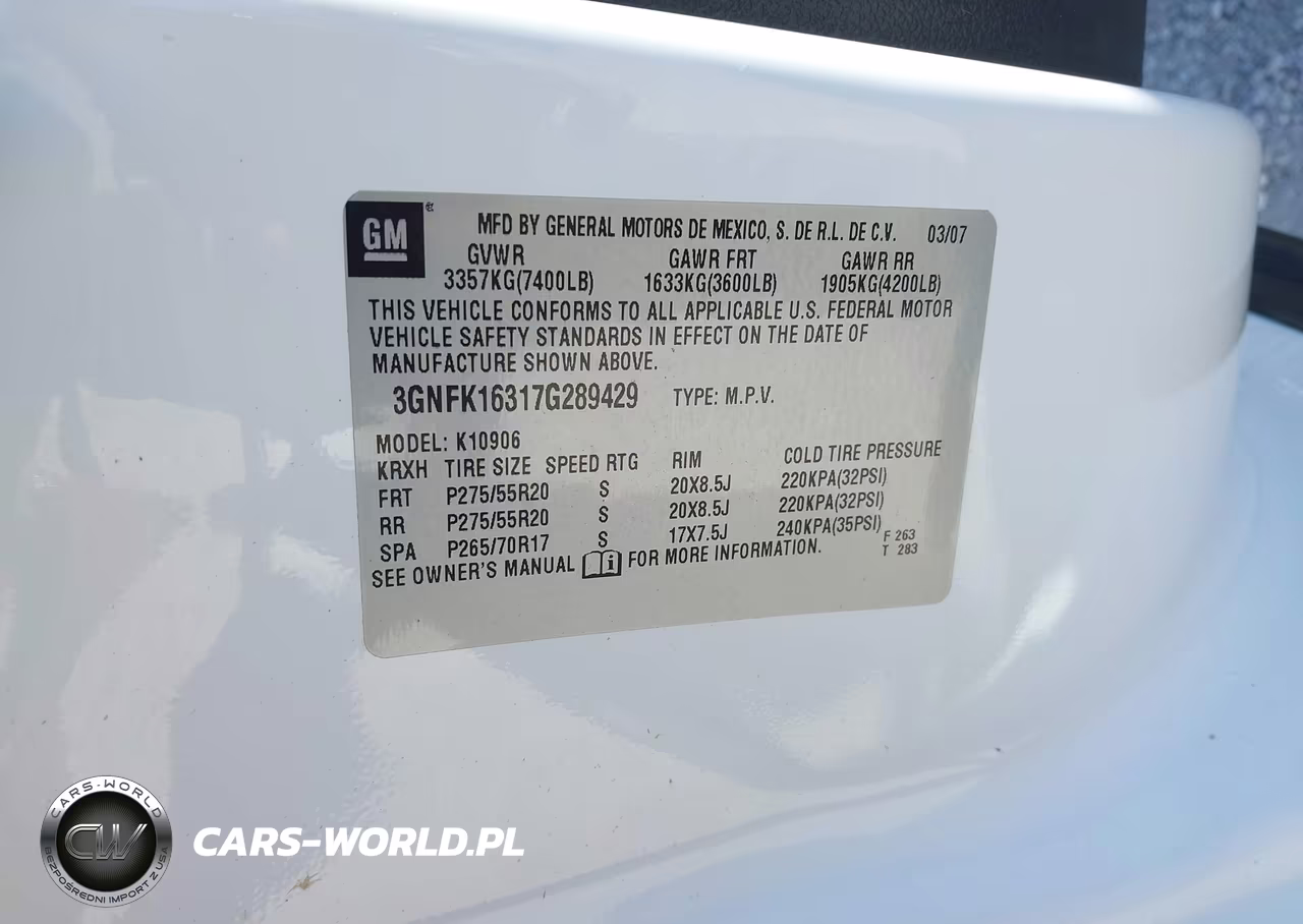 2007 Chevrolet Suburban 1500 Ltz VIN:3GNFK16317G289429 - 9