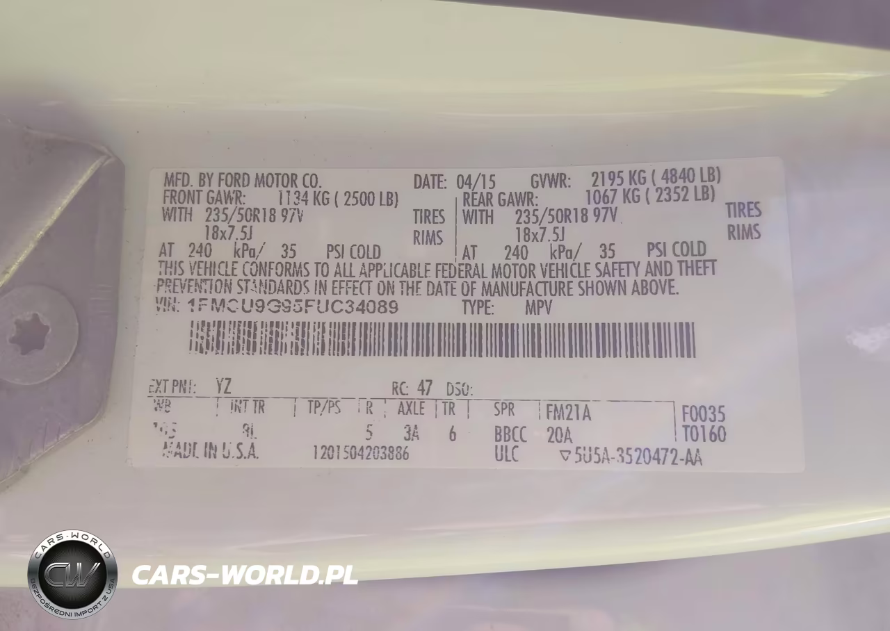 2015 Ford Escape Se VIN:1FMCU9G95FUC34089 - 9