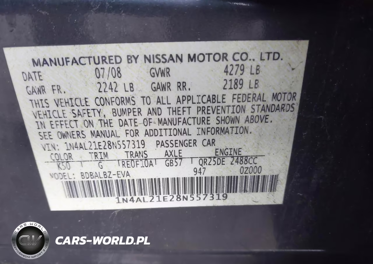 2008 Nissan Altima 2.5 S VIN:1N4AL21E28N557319 - 9