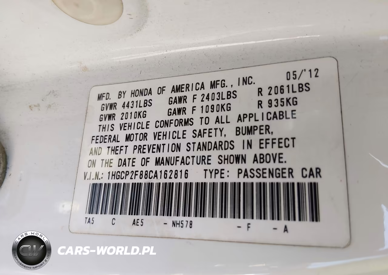 2012 Honda Accord 2.4 Ex-L VIN:1HGCP2F88CA162816 - 9