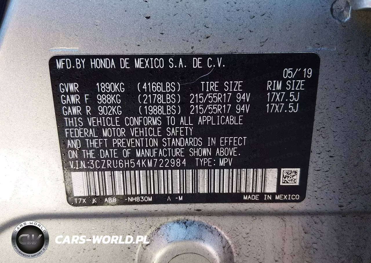 2019 Honda Hr-V Ex VIN:3CZRU6H54KM722984 - 9
