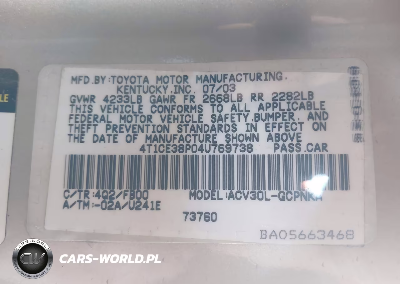 2004 Toyota Camry Solara Se VIN:4T1CE38P04U769738 - 9