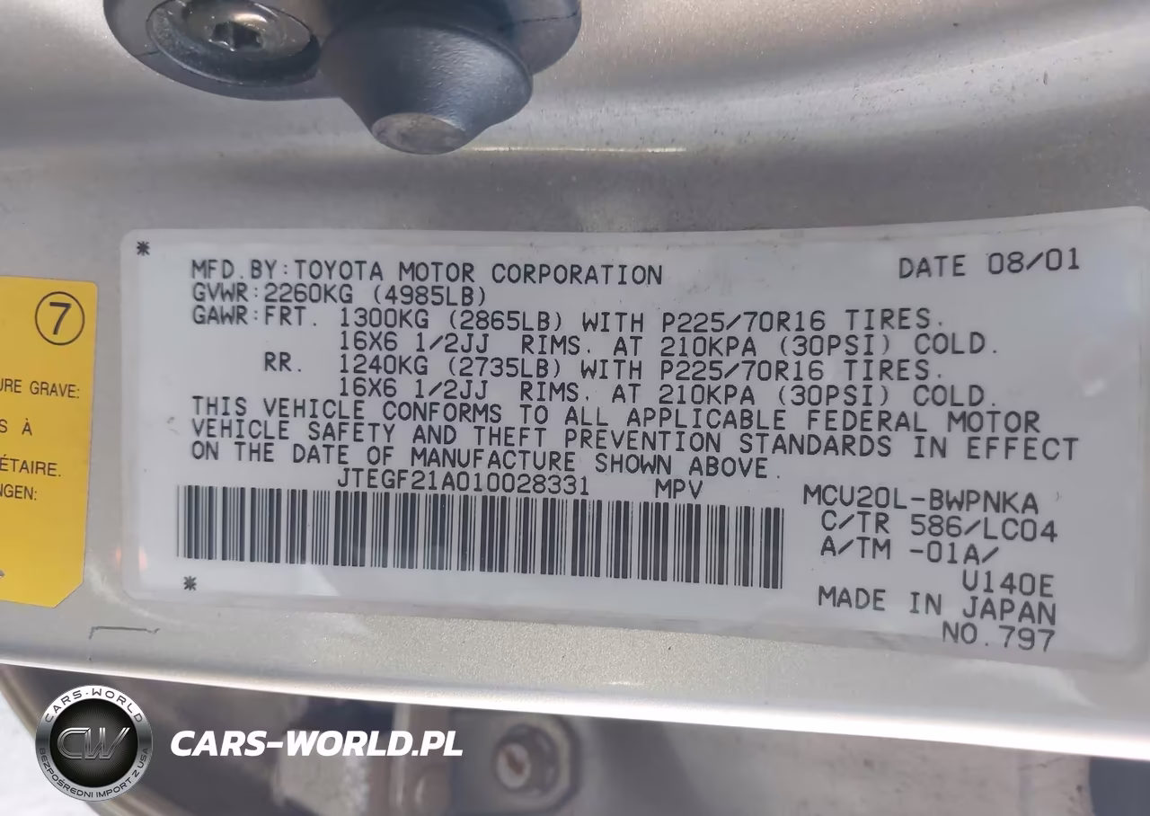 2001 Toyota Highlander V6 VIN:JTEGF21A010028331 - 9