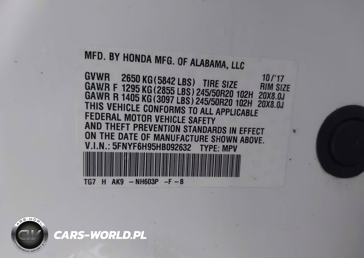 2017 Honda Pilot Touring VIN:5FNYF6H95HB092632 - 9