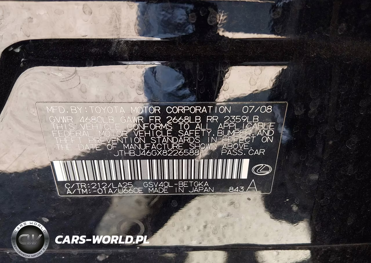 2008 Lexus Es 350 VIN:JTHBJ46GX82265881 - 9