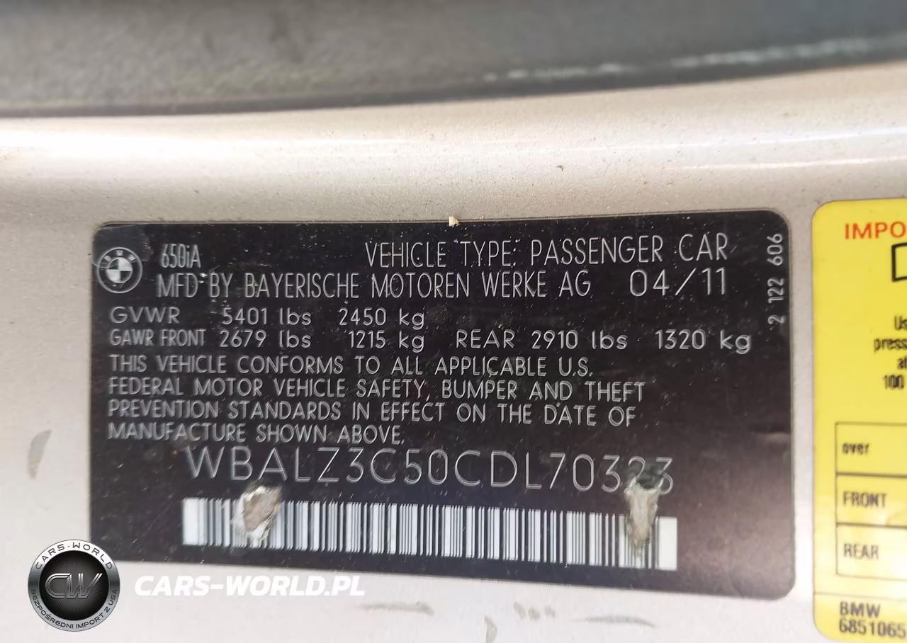 2012 BMW 650I VIN:WBALZ3C50CDL70323 - 9