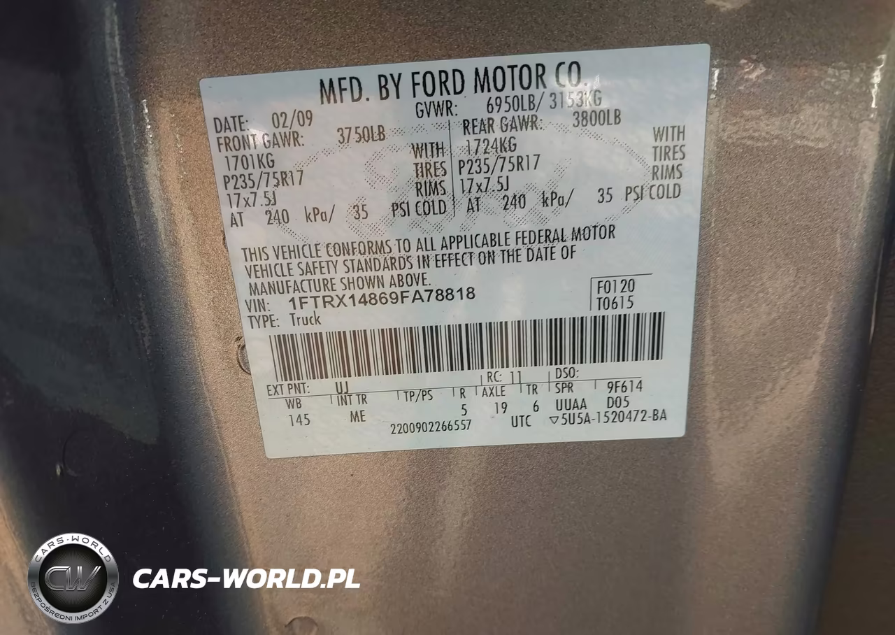 2009 Ford F-150 Stx-Xl-Xlt VIN:1FTRX14869FA78818 - 9